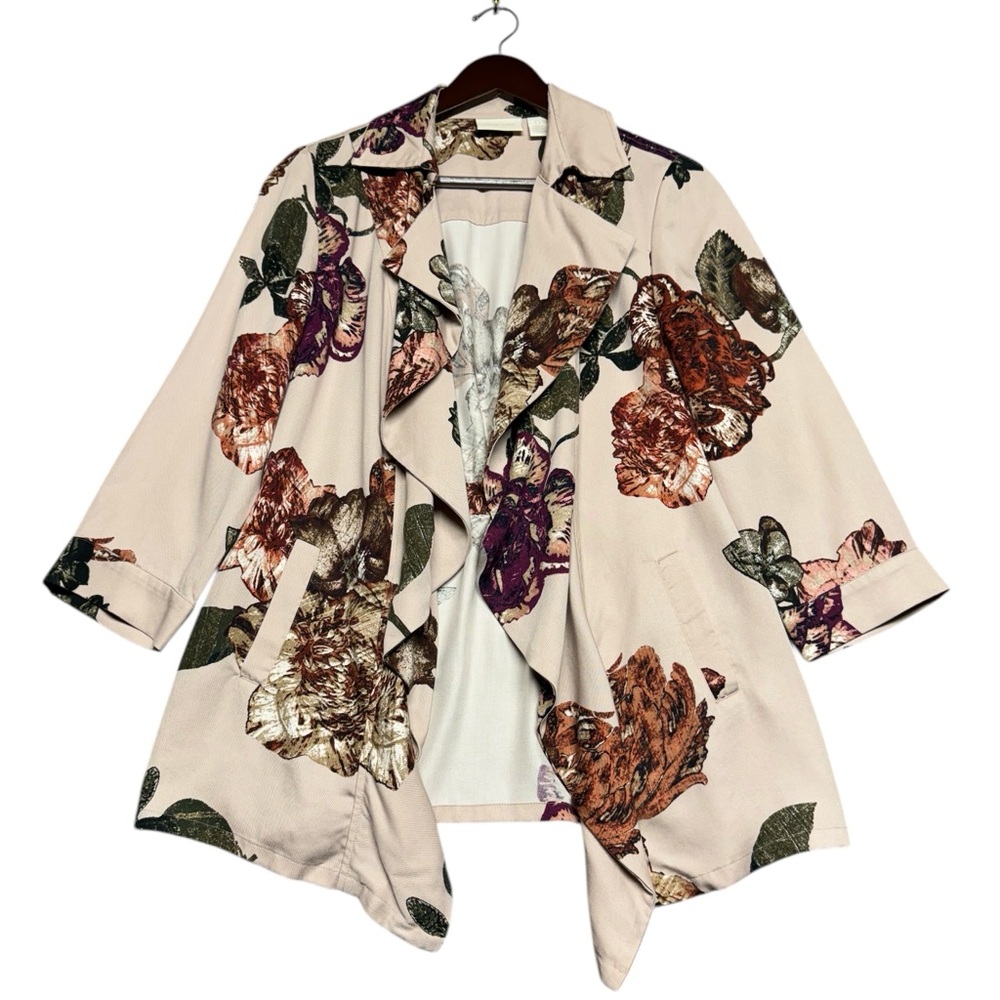 CHICO'S Soft Floral Open Front Jacket Old Rose Size 0 Sm/4 Tencel Pink Career